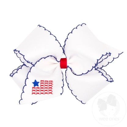 Wee Ones Patriotic Embroidery on Moonstitch Edge Hair Bow
