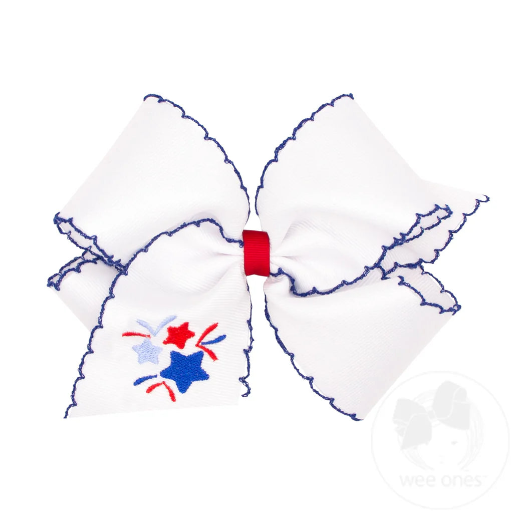 Wee Ones Patriotic Embroidery on Moonstitch Edge Hair Bow