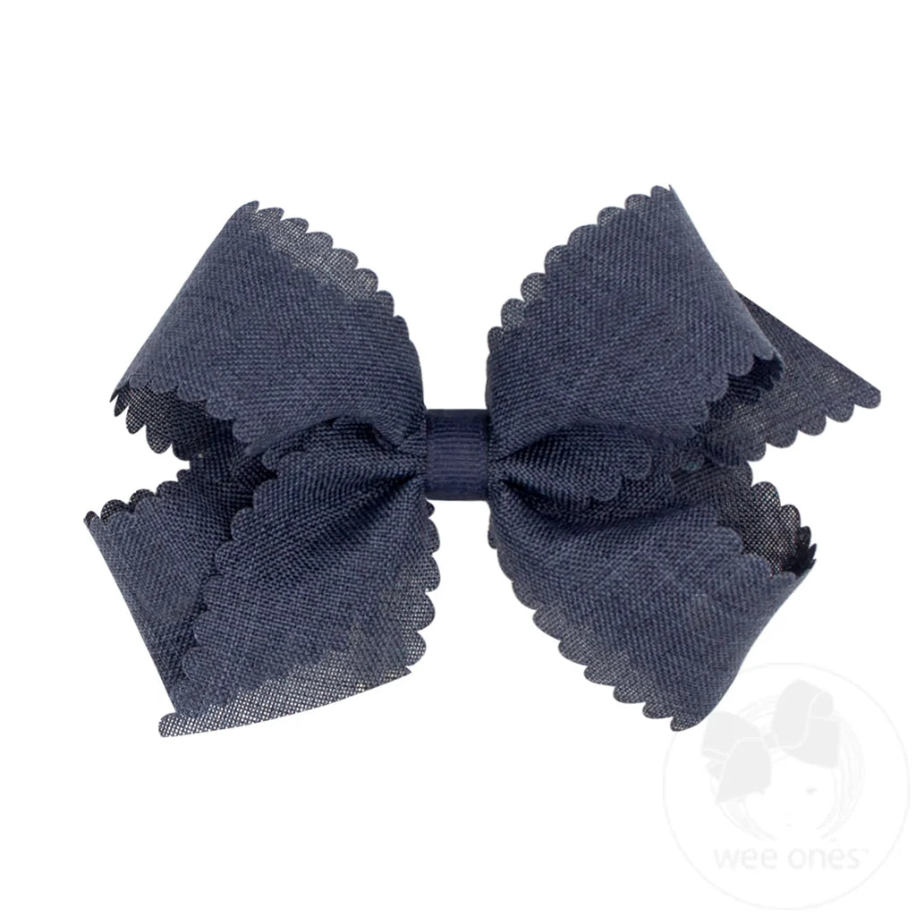 Linen Scalloped Edge Hair Bow