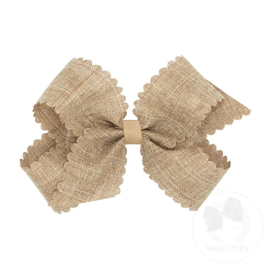 Linen Scalloped Edge Hair Bow