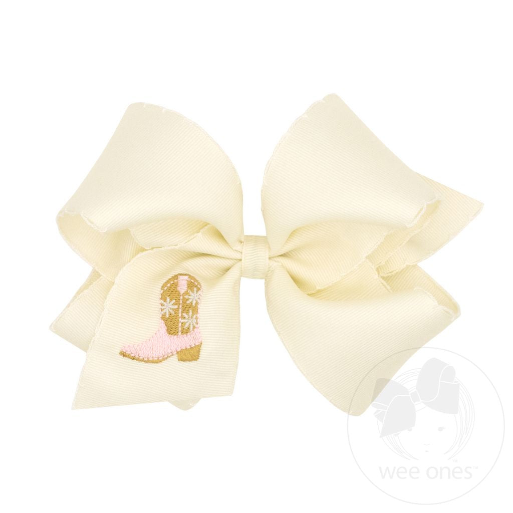 Wee Ones Cowboy Boots Embroidered Moonstitch Hair Bow