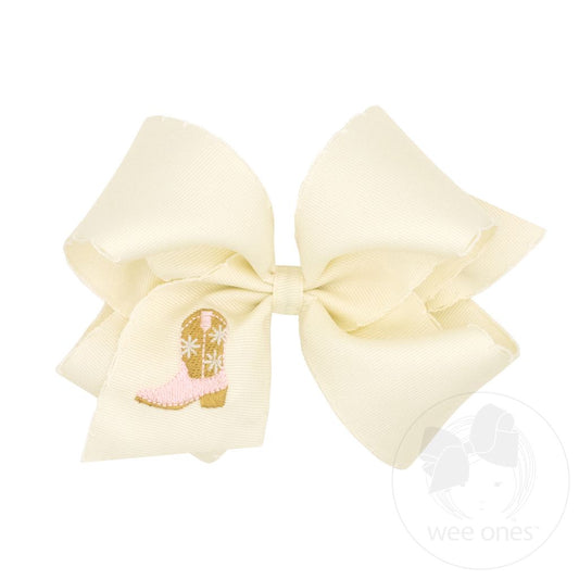 Wee Ones Cowboy Boots Embroidered Moonstitch Hair Bow