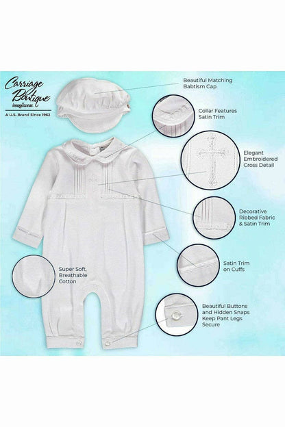 Boys' Long Christening & Baptism Outfit Set – Soft Cotton with Cross by Carriage Boutique