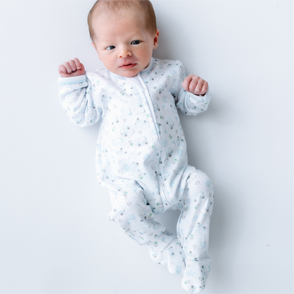 Magnolia Baby Little Golfer Print Zip Footie - Light Blue