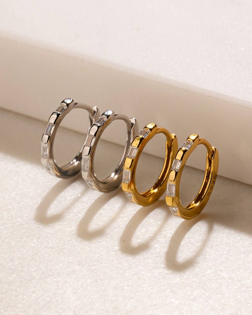 Sterling Silver Henley CZ Baguette Micro Hoop Earrings