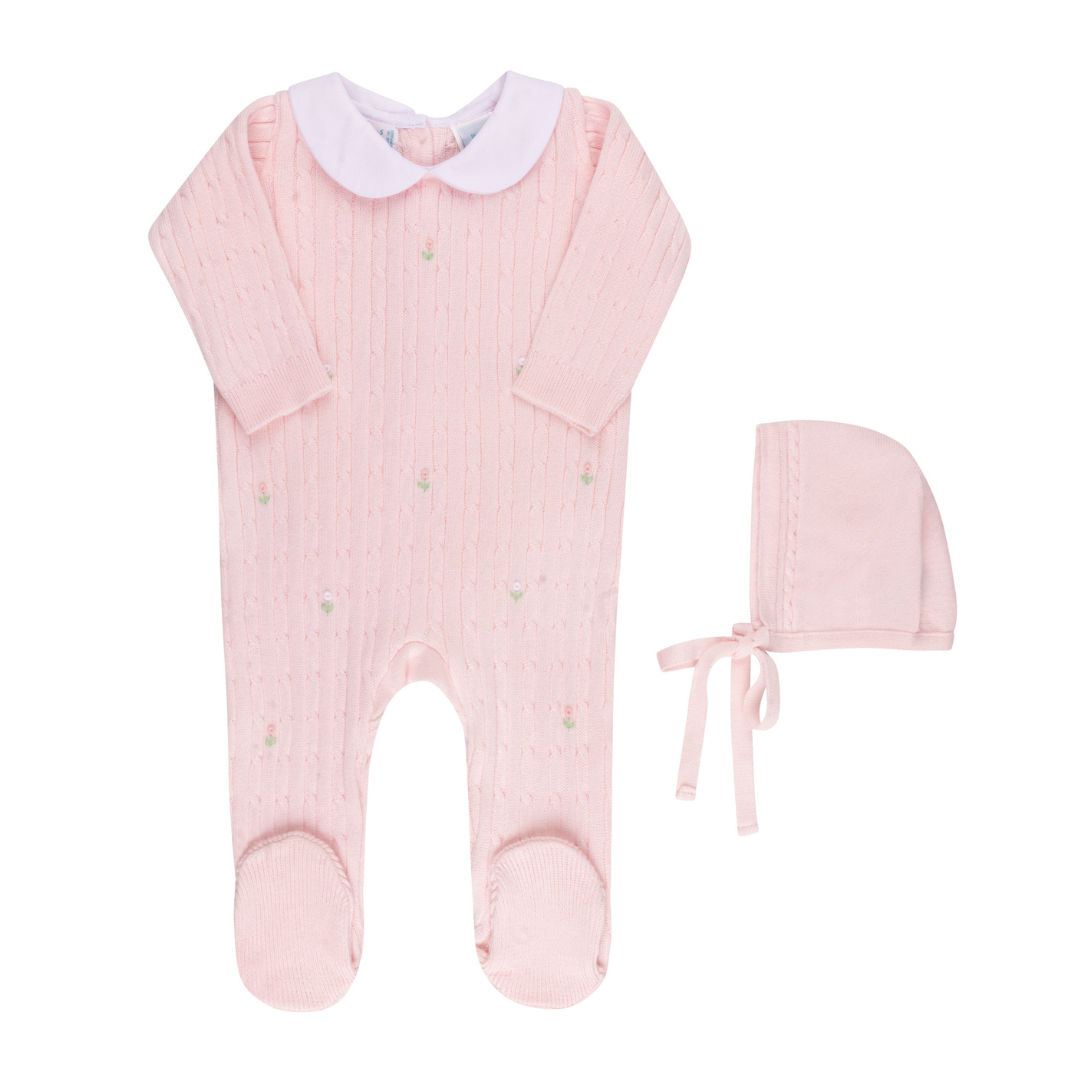 Feltman Bothers Girls Peter Pan Cable Knit Romper & Bonnet