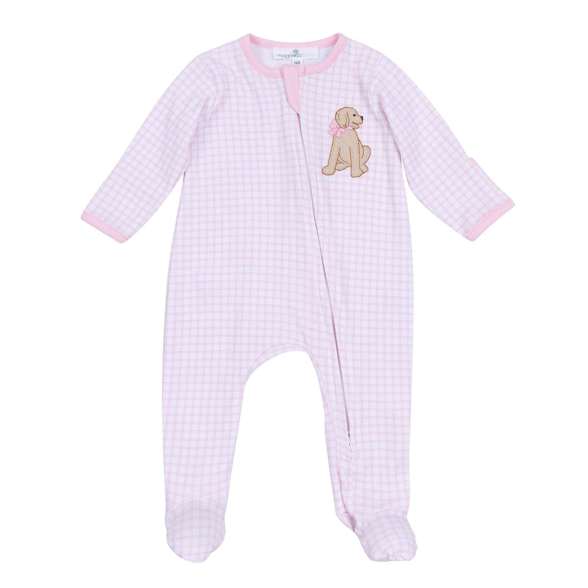 Magnolia Baby Puppy Playtime Applique Zip Footie - Pink