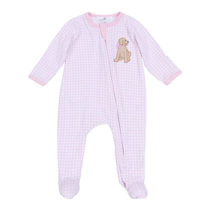 Magnolia Baby Puppy Playtime Applique Zip Footie - Pink