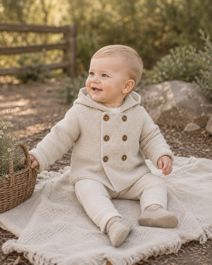 Hooded Double Button Baby Coat Jacket (Organic) 4 Colors