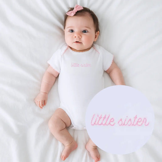 Magnolia Baby Little Brother and Sister Embroidered Short Sleeve Bodysuit
