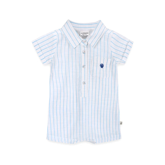 Aqua Embroidered Baby Romper (Organic)
