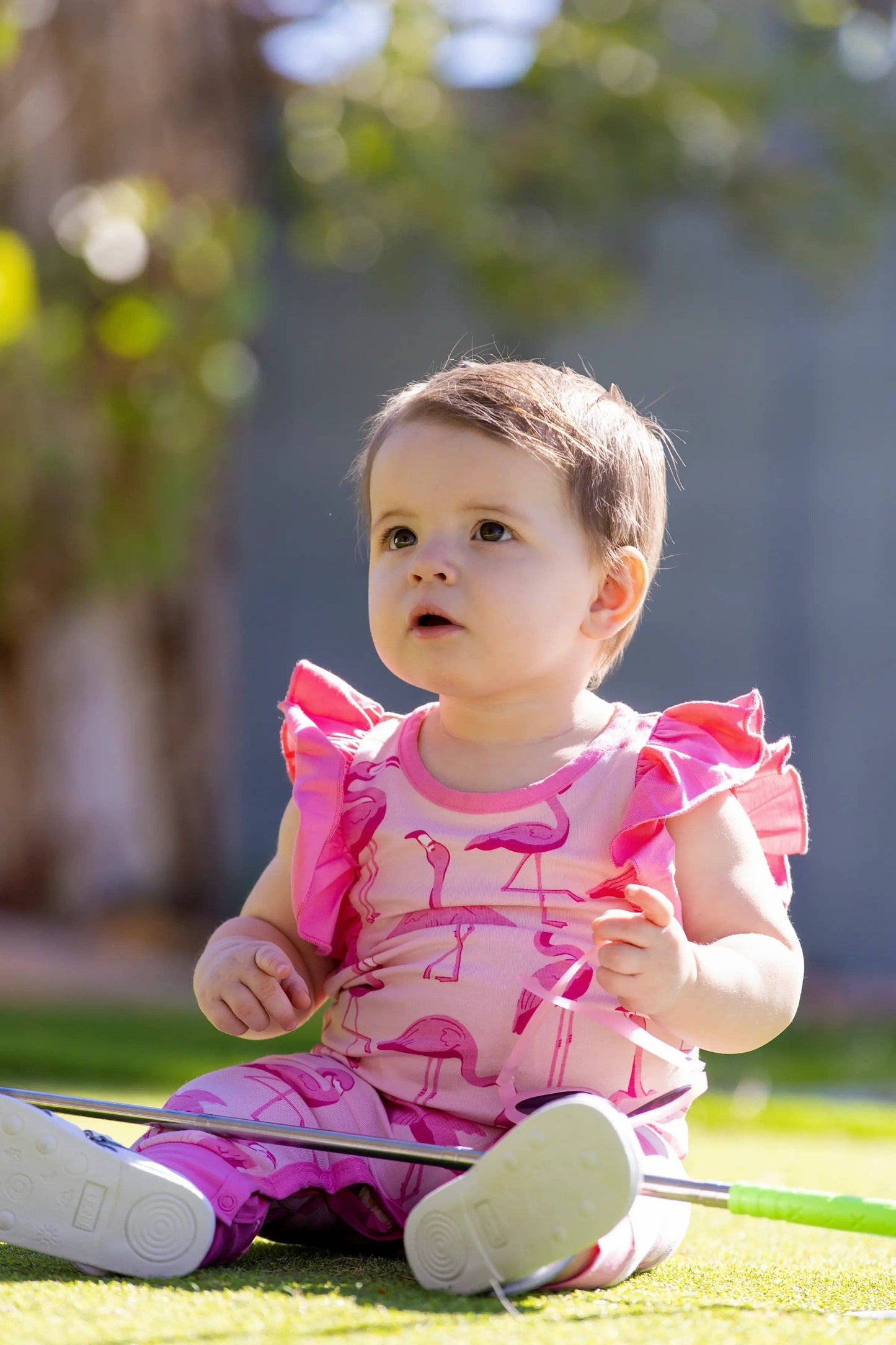 Sleeveless Ruffle Romper_Pink Flamingos