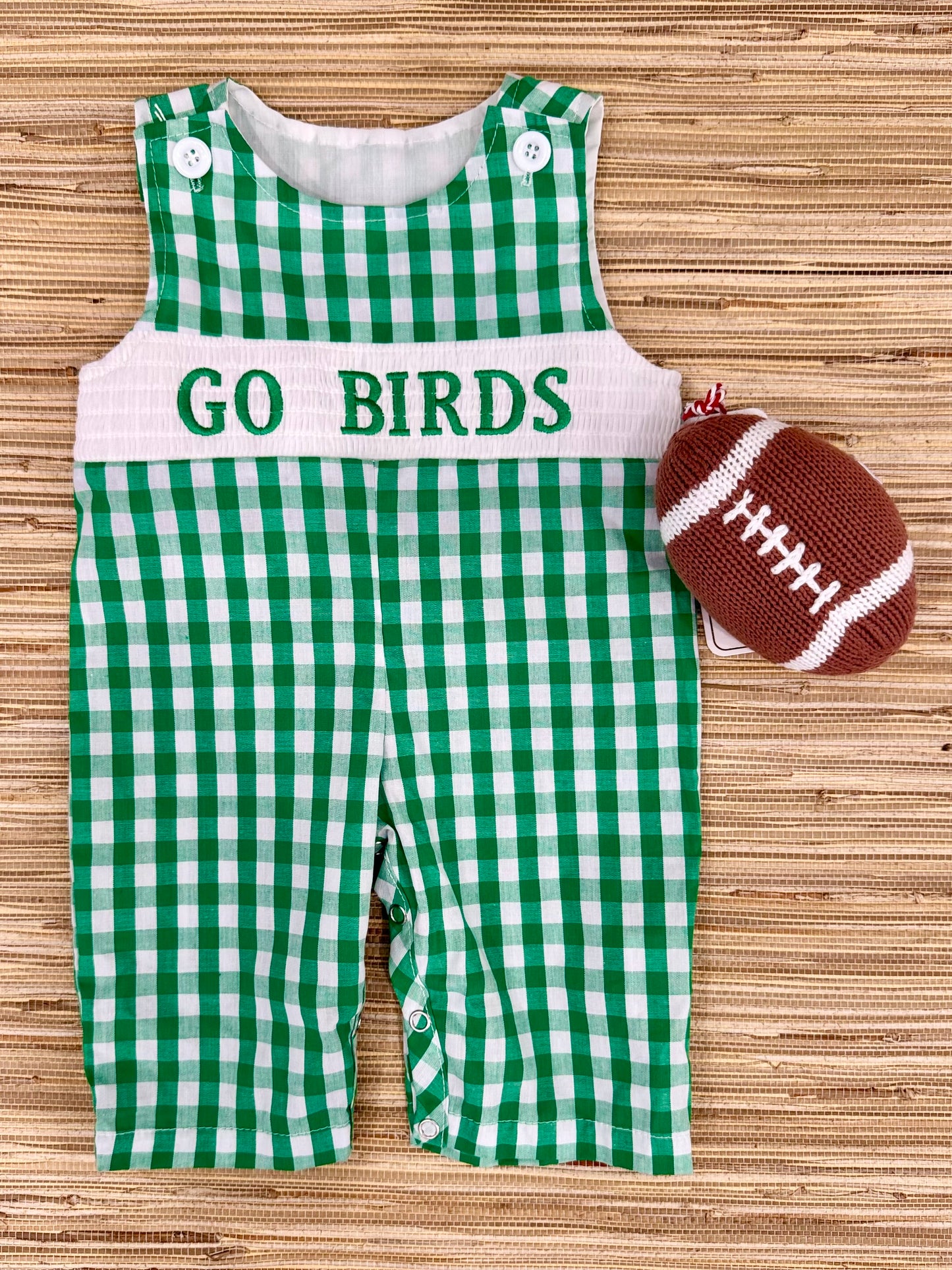 Baby Boy Go Birds Green Plaid Smocked Romper