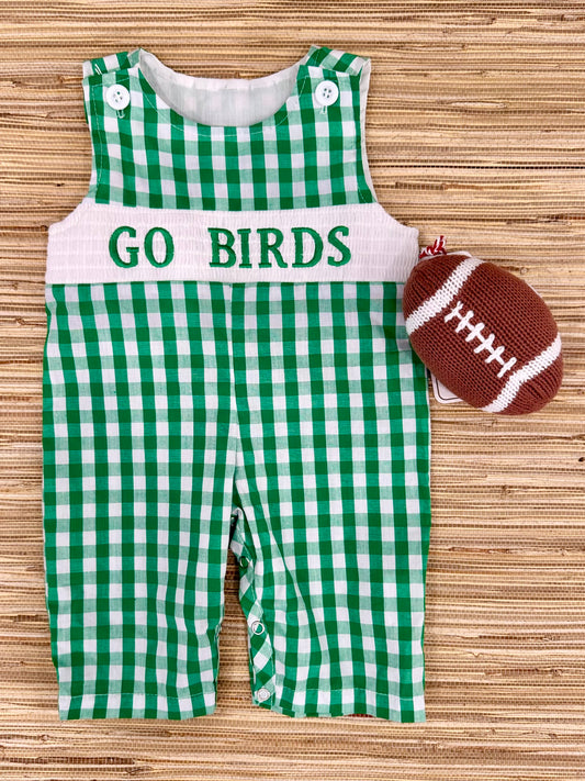 Baby Boy Go Birds Green Plaid Smocked Romper