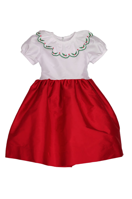 Susanne Lively White/Red Dress with Collar and Sleeves