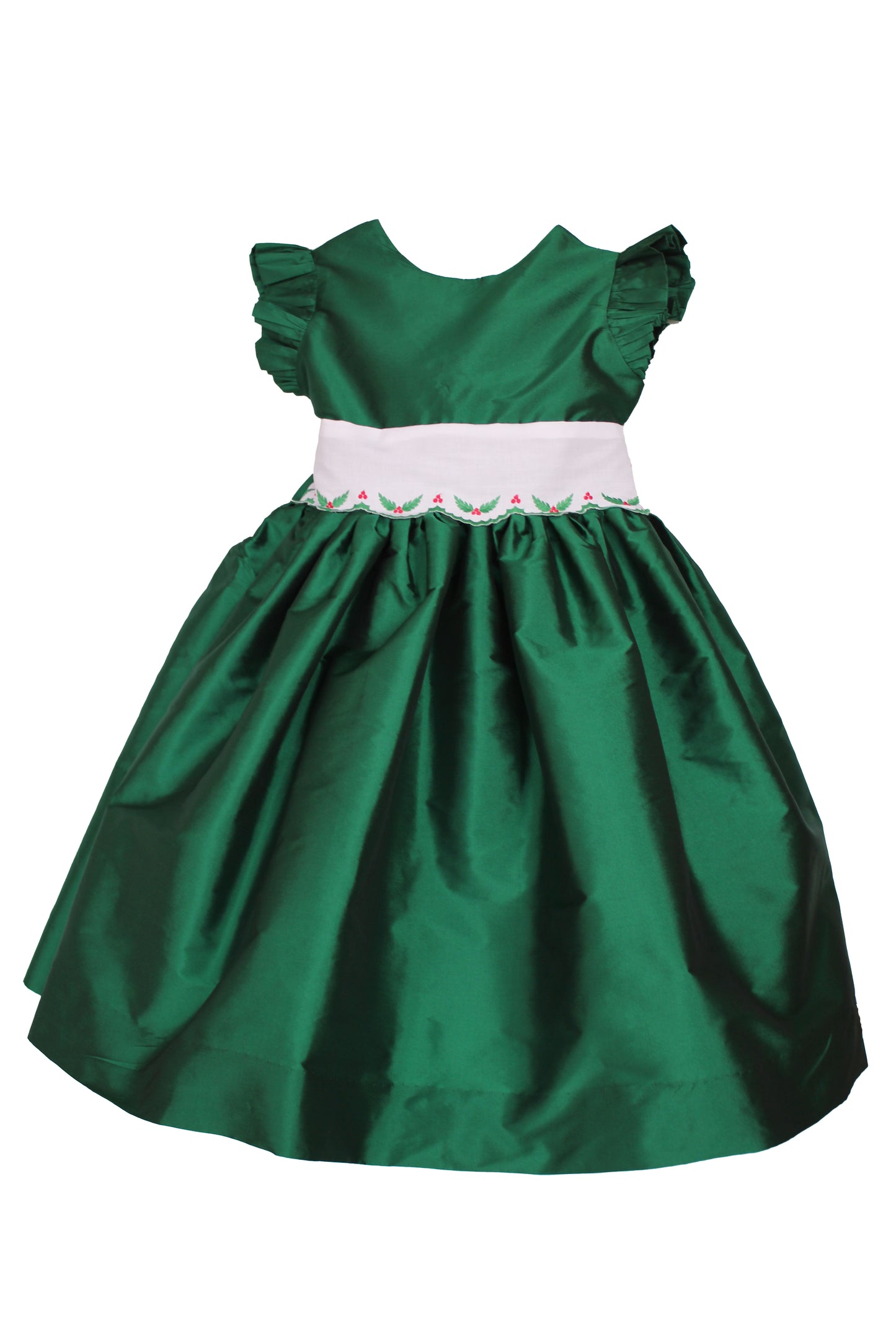 Susanne Lively Green Dress with Holly Trim