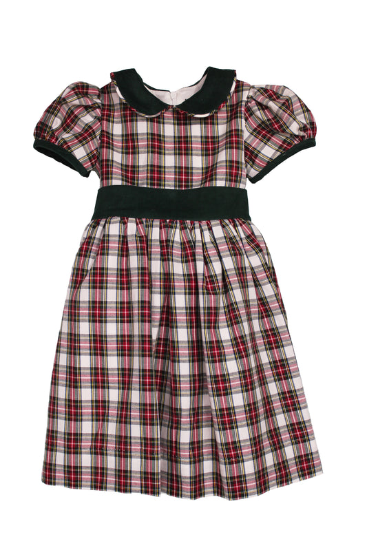 Susanne Lively Ivory Plaid Dress with Dark Green Cord