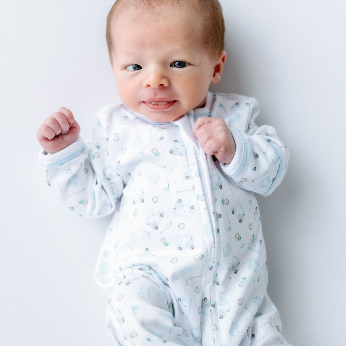 Magnolia Baby Little Golfer Print Zip Footie - Light Blue
