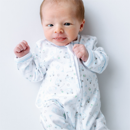 Magnolia Baby Little Golfer Print Zip Footie - Light Blue