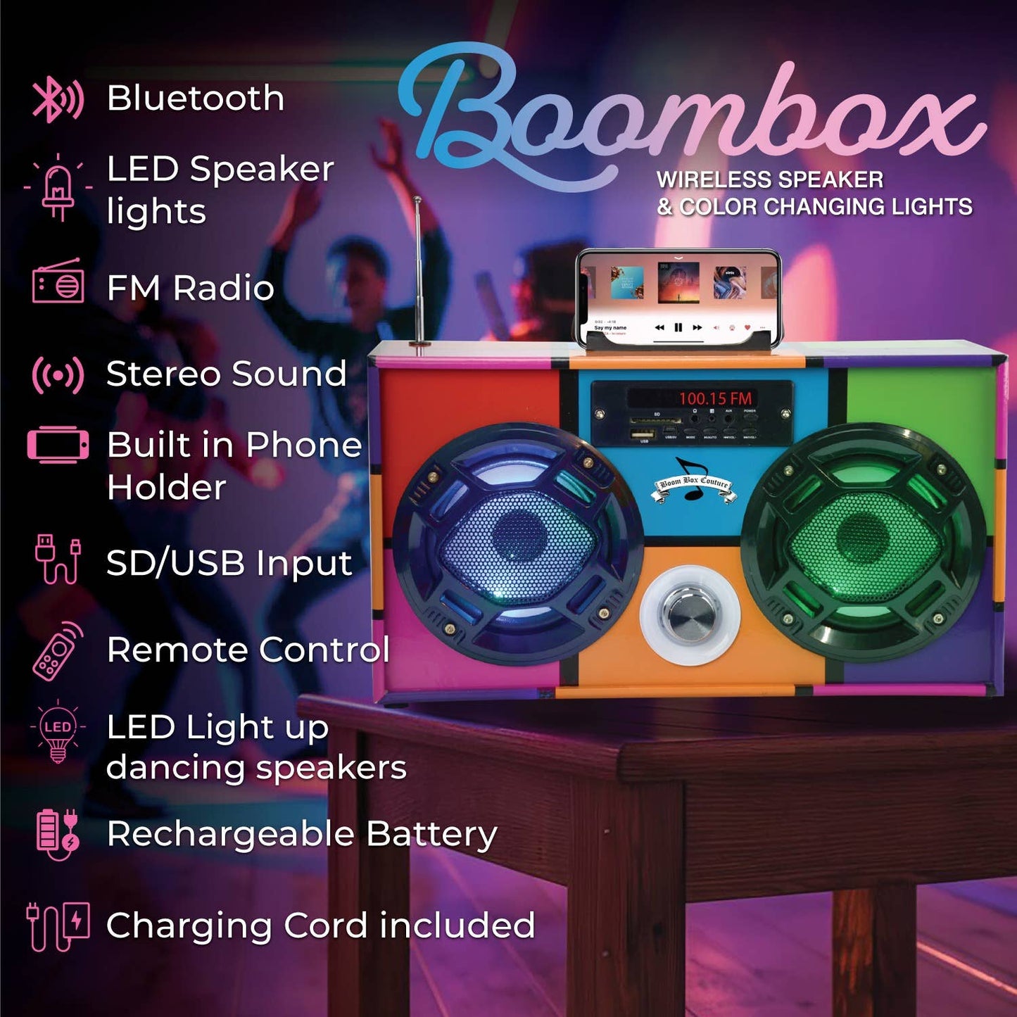 Retro 90's Wireless Boombox with FM Radio