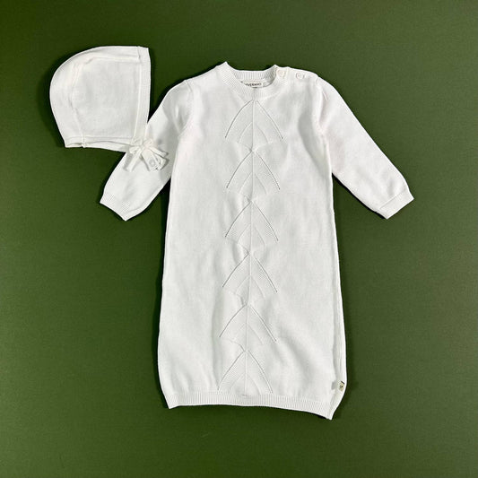 Dove White Pointelle Knit Baby Sleep Gown & Hat 2pc -Organic