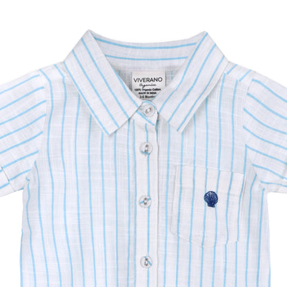 Aqua Embroidered Baby Romper (Organic)
