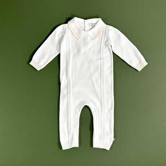 Dove White Cable Knit Baby Jumpsuit (Organic Cotton)