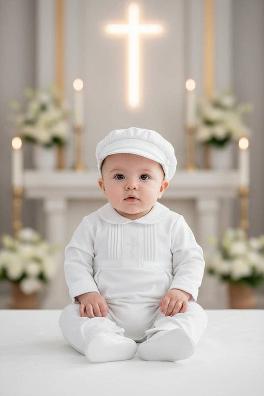 Boys' Long Christening & Baptism Outfit Set – Soft Cotton with Cross by Carriage Boutique