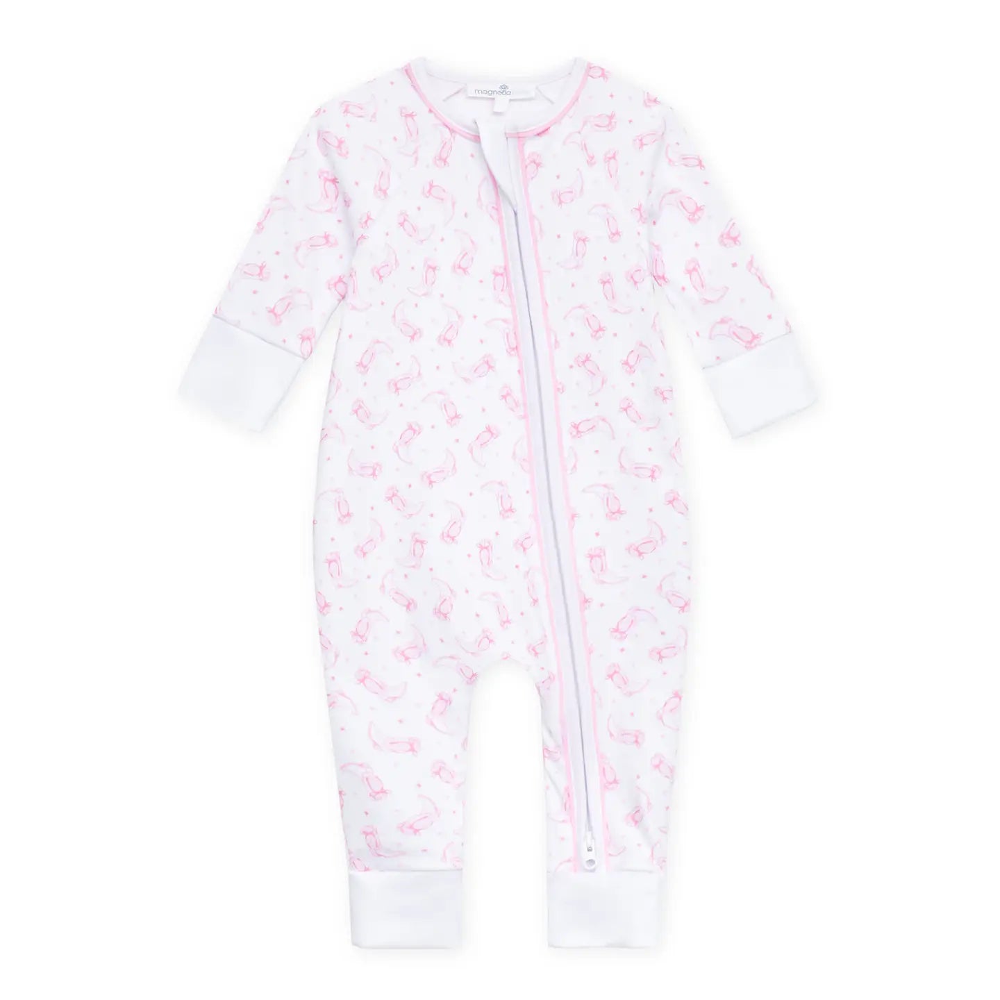 Magnolia Baby Darling Cowboy Boots Print Zip Playsuit-Pink