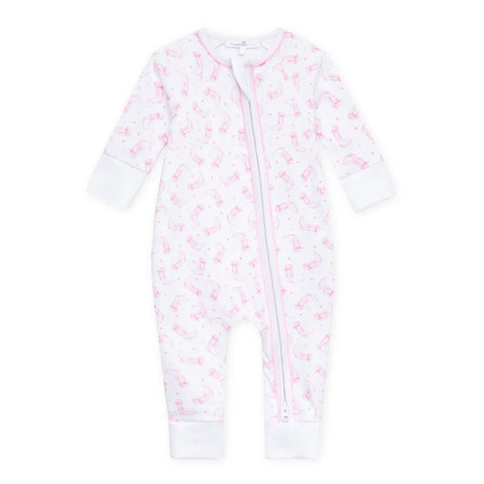Magnolia Baby Darling Cowboy Boots Print Zip Playsuit-Pink