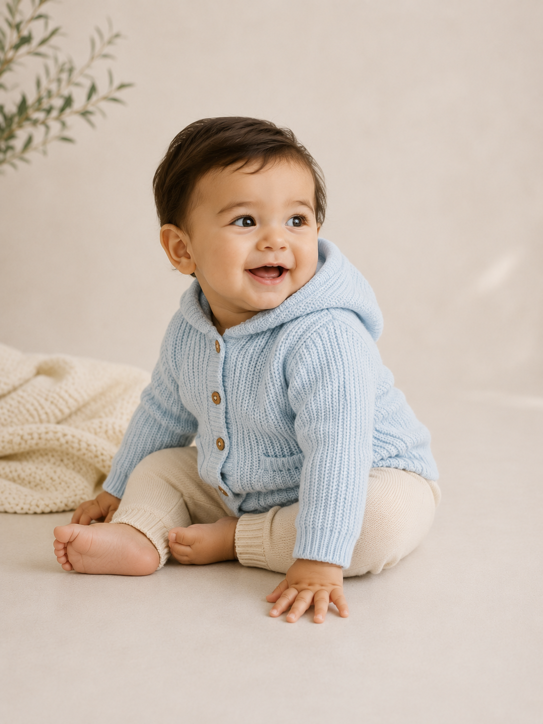 Milan Knit Baby Hooded Button Jacket (Organic Cotton)
