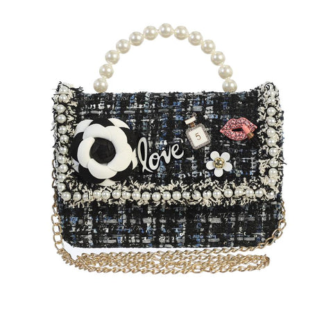 Dear Ellie Tweed Purse with Pearl Handle