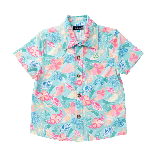 Prodoh Boys' Short Sleeve Button Down Shirt — Tropical Palm Print