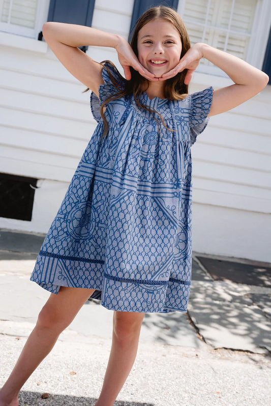 Briton Court Ellen Dress- Wavy Line Blue