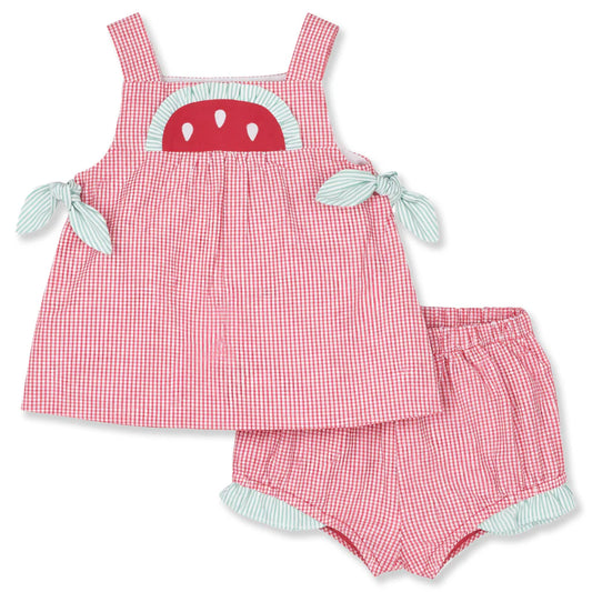 Florence Eiseman Check Seersucker Dress & Bloomer With Watermelon