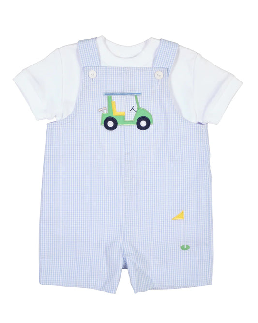 Florence Eiseman Check Seersucker Shortall With Golf Cart with Rib Trim T-Shirt