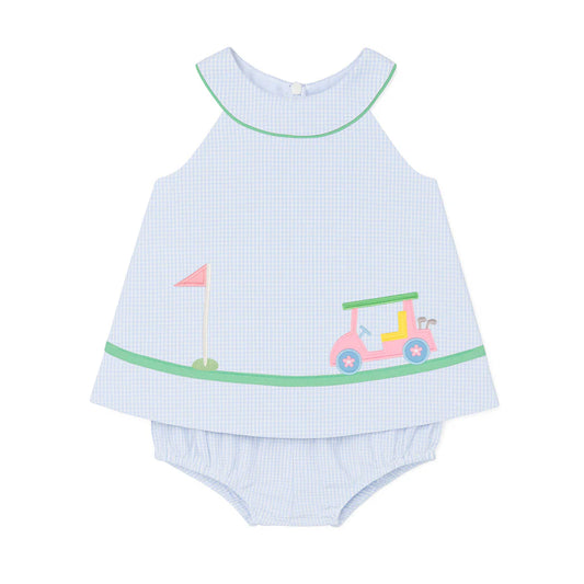 Florence Eiseman Check Seersucker Skirted Romper with Golf Cart