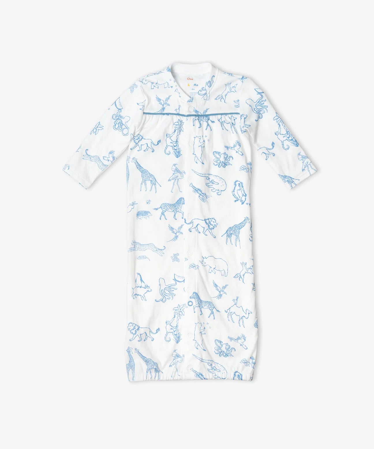 Oso & Me organic cotton convertible baby gown blue animal parade
