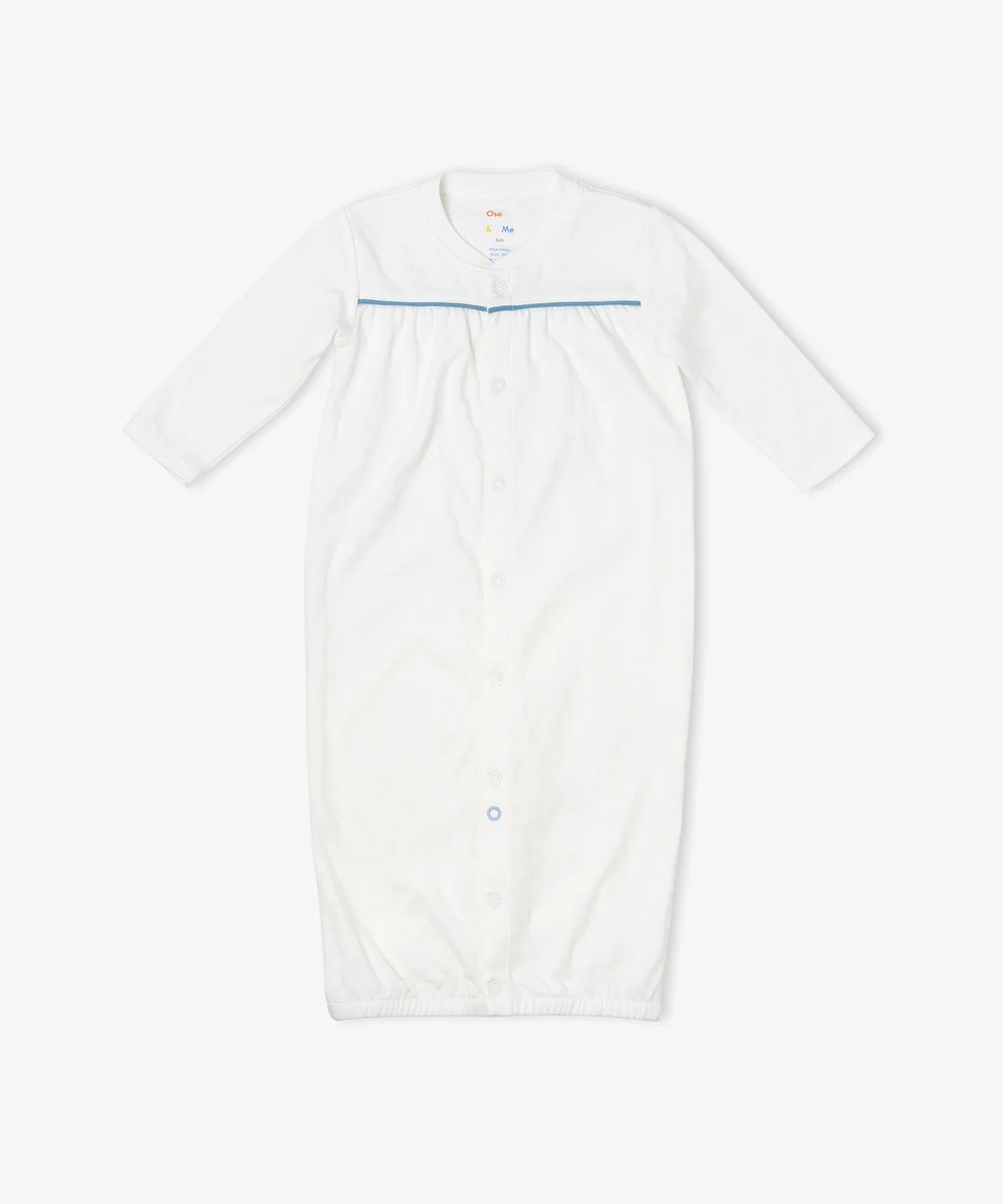 Oso & Me organic cotton convertible baby gown blue piping