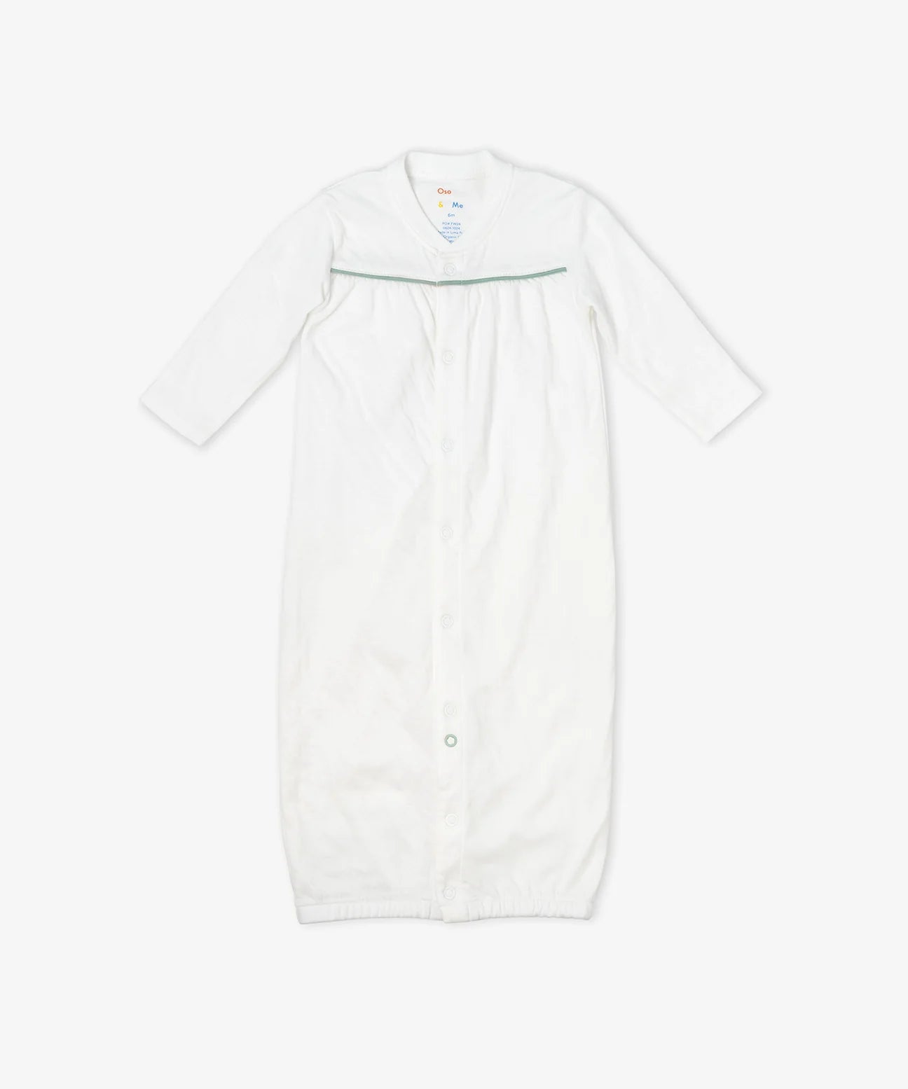 Oso & Me organic cotton convertible baby gown green piping