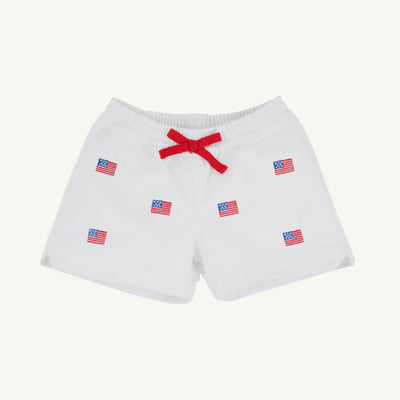 The Beaufort Bonnet Company Critter Cheryl Shorts (Twill)-Worth Avenue White with American Flag