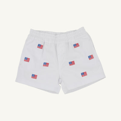 The Beaufort Bonnet Company Critter Sheffield Shorts-Worth Avenue White with American Flags