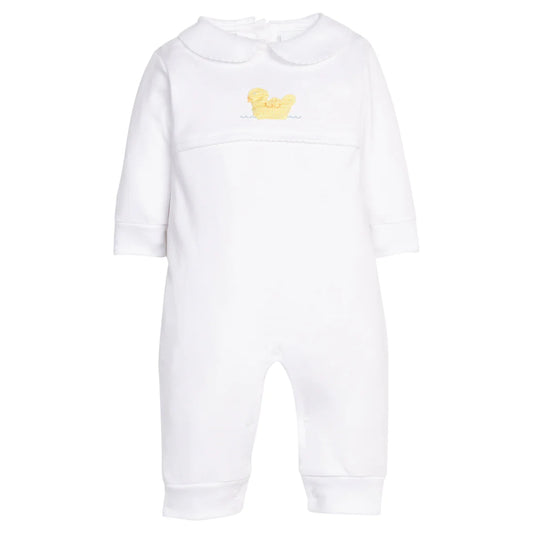 Little English Pima cotton crochet duck baby playsuit