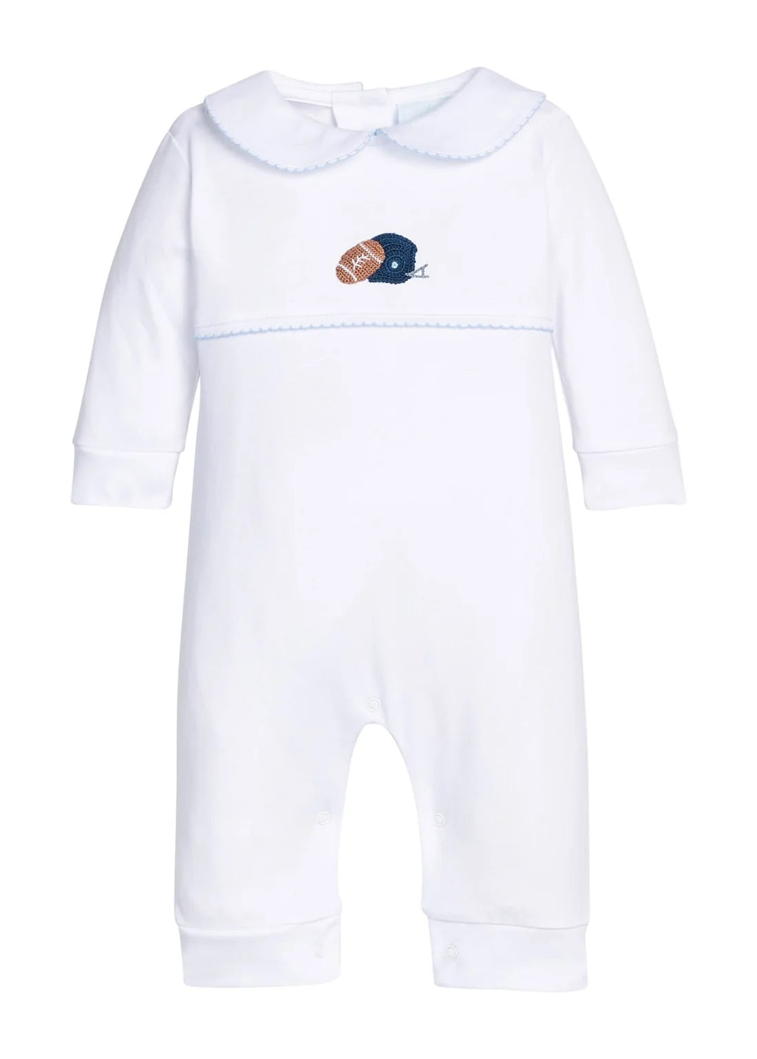 Little English Crochet Playsuit- Football Helmet