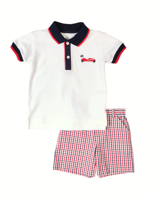 Florence Eiseman Knit Polo With Derby Car with Plaid Seersucker Short