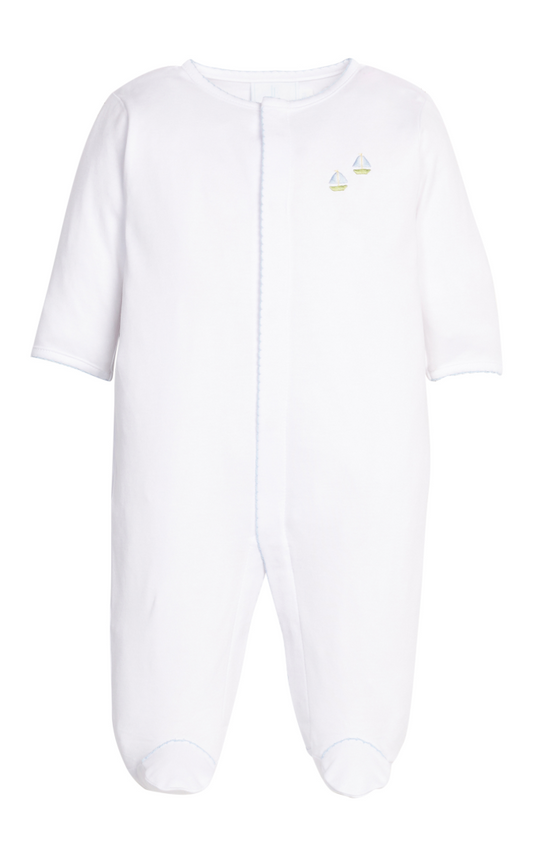 Little English Embroidered Footie - Sailboats