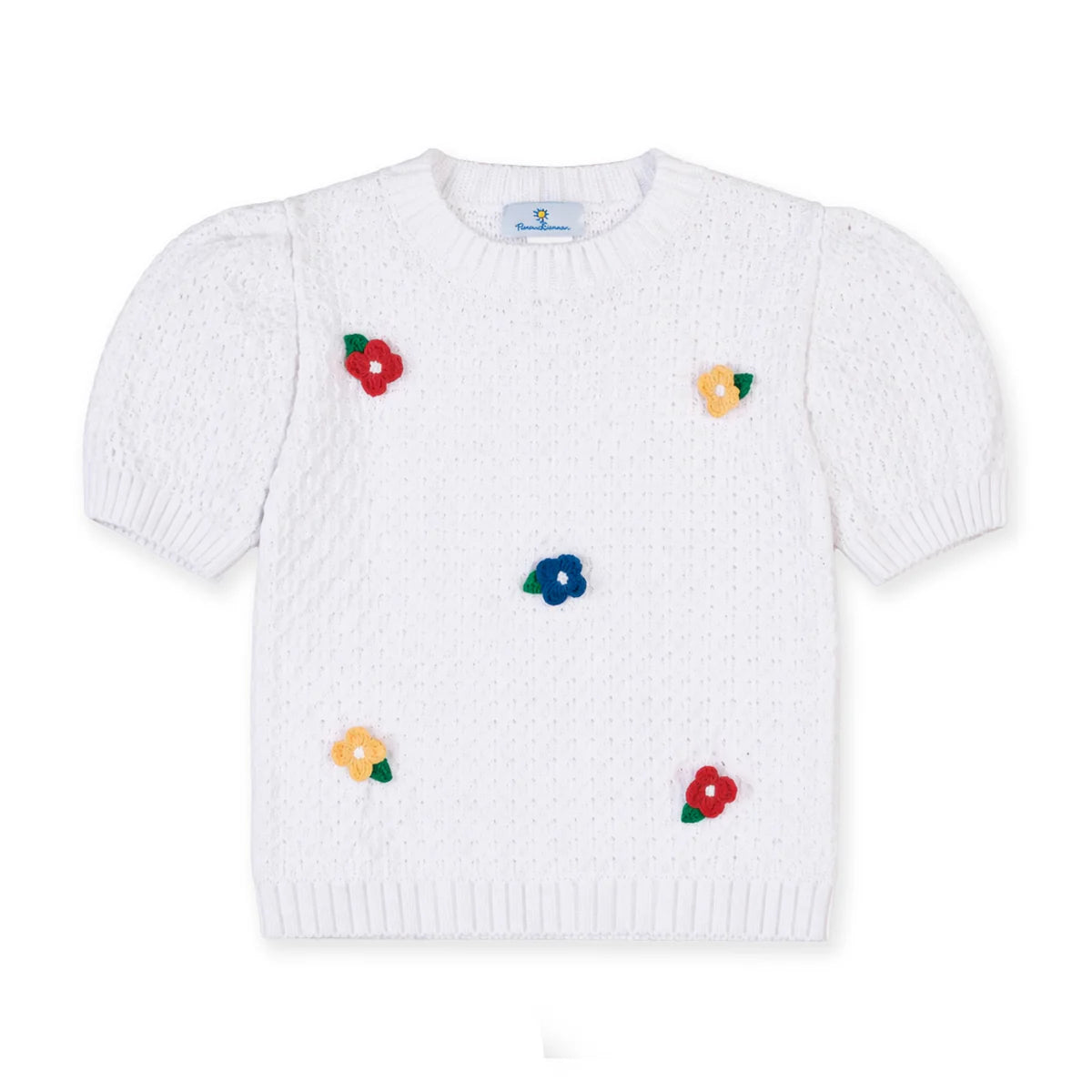 Florence Eiseman Short Sleeve Sweater with Crochet Flowers