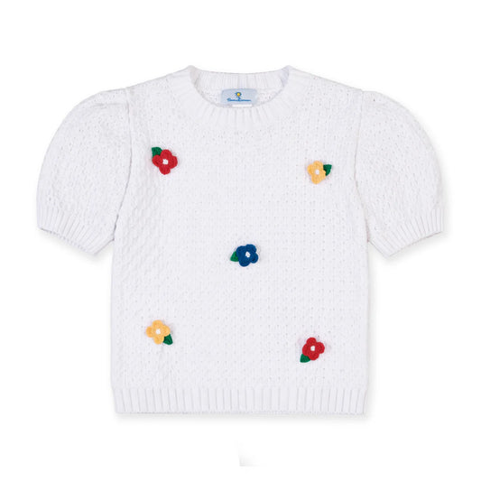 Florence Eiseman Short Sleeve Sweater with Crochet Flowers