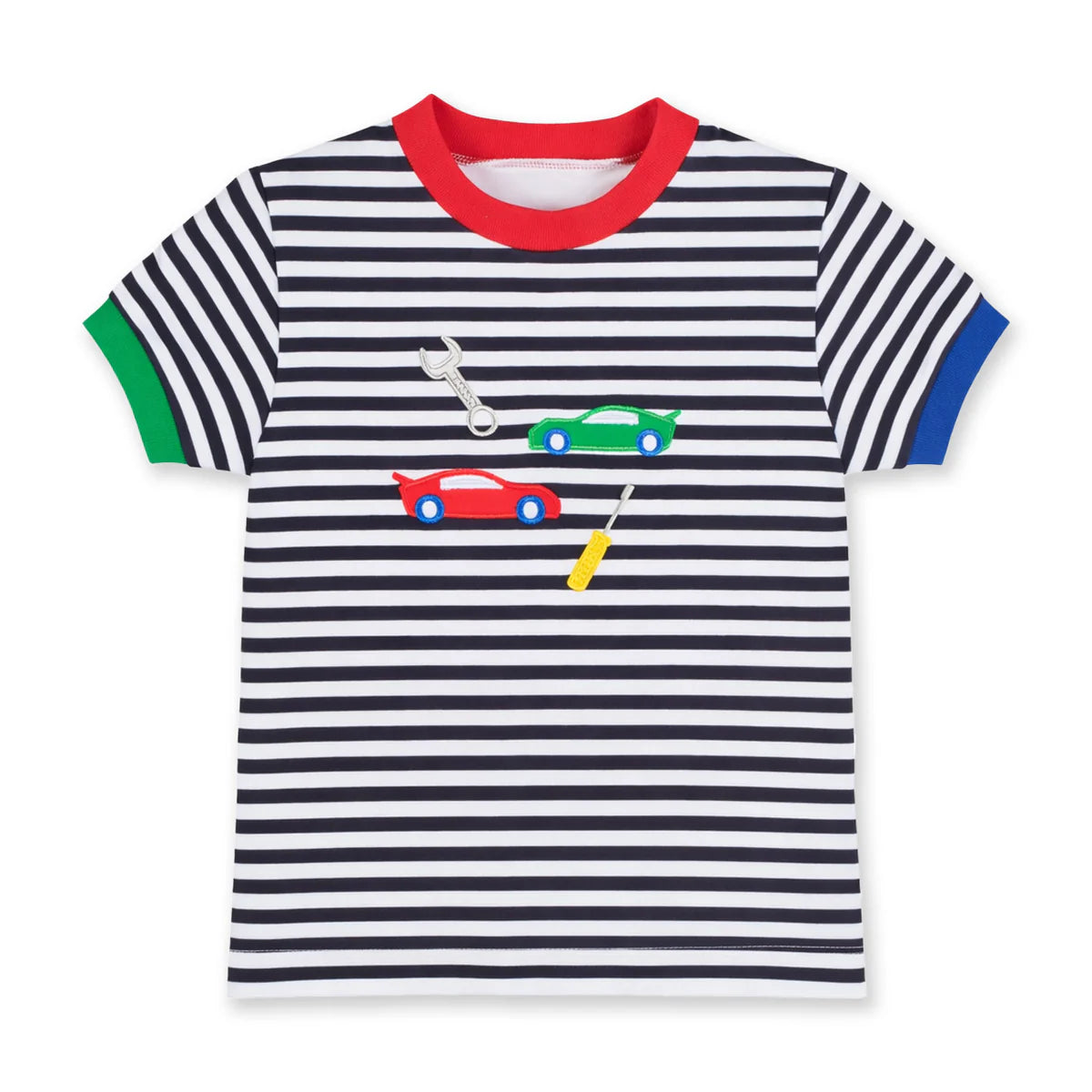 Florence Eiseman Striped Knit Tshirt and French Terry Joggers with Cars & Tools