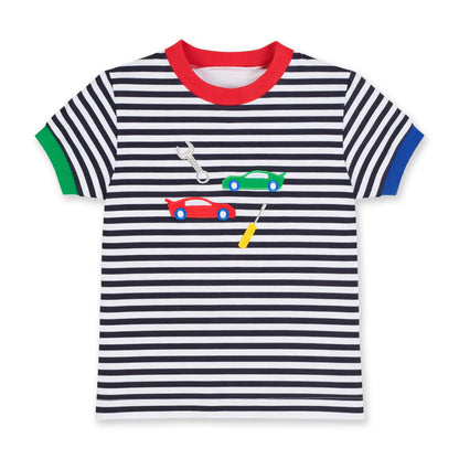 Florence Eiseman Striped Knit Tshirt and French Terry Joggers with Cars & Tools